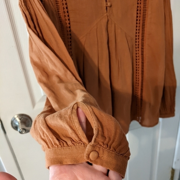 New RO & DE 100% Cotton Oversized Orange 1/4 Button Lace Detail Blouse Size XS - Picture 7 of 11